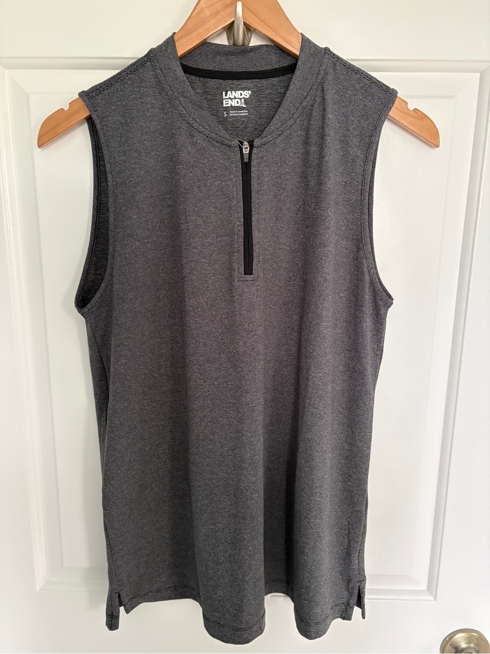 NWT Lands' End Small Sleeveless Athletic Zip Mock Neck Top in Charcoal Gray